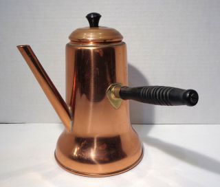 Vintage Copper Craft Guild Coffee Tea Pot Side Wood Handle With Lid & Sticker