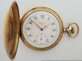 Fancy Dial Heavy Gold Filled Hunter Case Elgin Pocket Watch For Repair