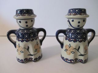 Polish Pottery Figural Floral Salt & Pepper 5 " Shakers Man & Woman - Euc