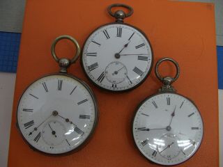 Three Swiss Key Wind.  800 Silver Pocket Watches For The Collector Or Watchmaker.