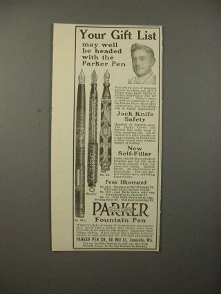 1913 Parker No 14,  20 1/2,  42 1/2 Fountain Pen Ad