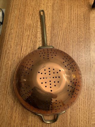 Vintage Copper Colander Strainer With Brass Handle Unmarked