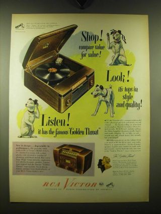 1947 Rca Victor Victrola 65u Radio - Phonograph And 66x11 Radio Advertisement