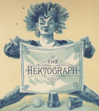 HEKTOGRAPH CO NY (EARLY COPIER) TRADE CARD,  WILD CLOWN HOLDING BANNER SIGN F90 3
