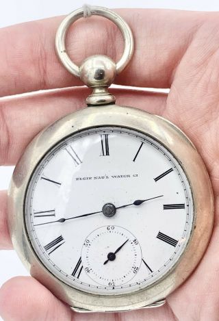Vintage 1873 Elgin G.  M.  Wheeler 18s Keywind Pocket Watch Silverine Case