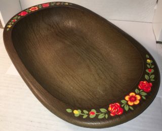 Emsa West Germany Plastic Dark Brown Feux Wood Bowl Dish Colorful Flowers 10.  5”