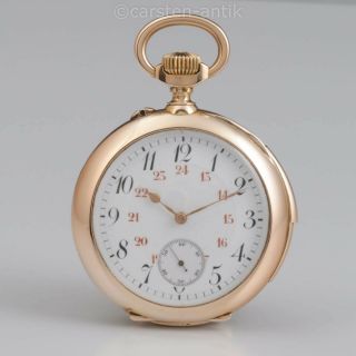 Lecoultre & Cie 18k Gold Pocket Watch With Minute Repeater 1890,  35 Jewels