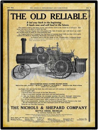 1915 Nichols & Shepard Traction Engine Metal Sign: Battle Creek,  Michigan