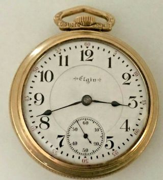 1900 Elgin Father Time Railroad Grade 252 Pocket Watch 21j Ruby,  18s Gold Plate