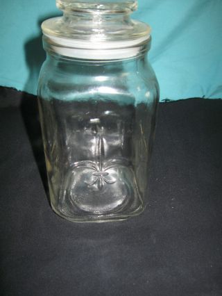 Anchor Hocking Fleur De Lis Clear Glass Square Apothecary Storage Jar 1950 - 70 