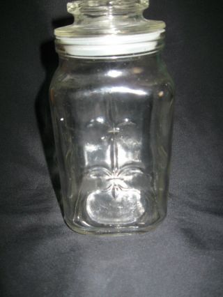 Anchor Hocking FLEUR de LIS Clear Glass Square Apothecary Storage Jar 1950 - 70 ' s 2