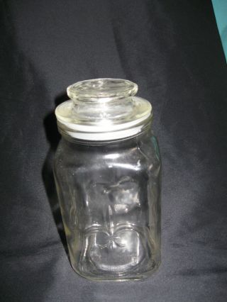 Anchor Hocking FLEUR de LIS Clear Glass Square Apothecary Storage Jar 1950 - 70 ' s 3