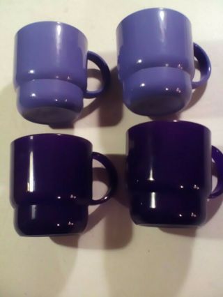 Vintage Tupperware Coffee Tea Mug Set 4 Stackable Blue / Purple 2224a Vgc.