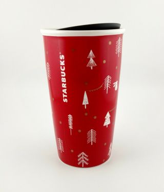 Starbucks 2018 Red Tree Holiday Ceramic Tumbler Travel Coffee Mug 12 Oz