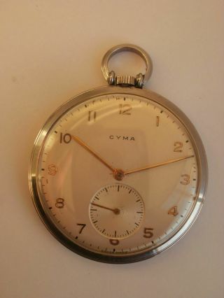 Cyma Tavannes Ref.  587 Mechanical Steel Art Deco Vintage Pocket Watch