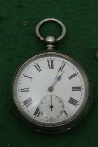 Antique Victorian Sterling Silver Key Wind Pocket Watch Birmingham 1887,  Running
