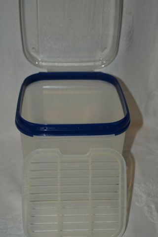 Tupperware Modular Mate 3 Square 1621 Clear Canister W/ Blue Hinged Lid