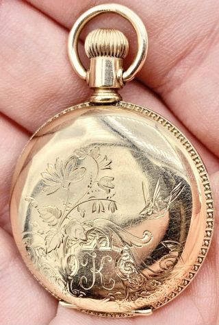 Victorian 0s Elgin Pocket Watch In 14k Gold Filled Case