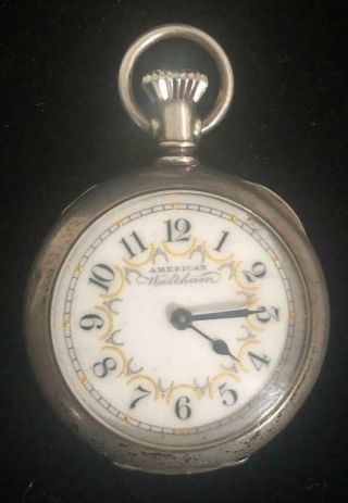 Antique American Waltham Pocket Watch Porcelain Dial Coin Silver