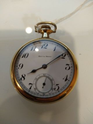 Vintage South Bend 207 15 Jewels Double Roller Gf Pocket Watch Size 16