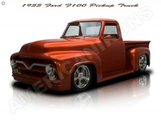 1955 Ford F100 Pickup Truck Hot Rod Metal Sign: Fully Restored