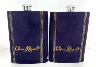 2 Crown Royal Flask Stainless Steel 8 Oz 6 " Purple Suede Cover Canadian Whiskey