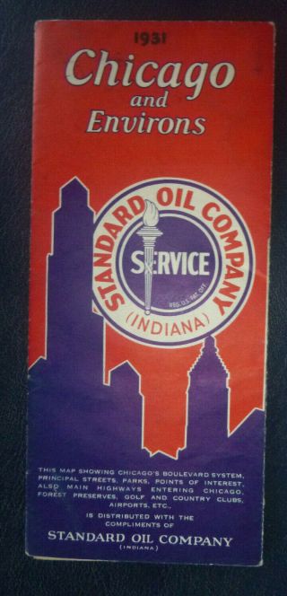 1931 Chicago Cook County Metro Road Map Standard Oil Indiana Gas Downtown Street