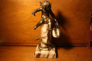 Antique Metal Figural Cherub With Snake Pocket Watch Holder Stand Hutch Display