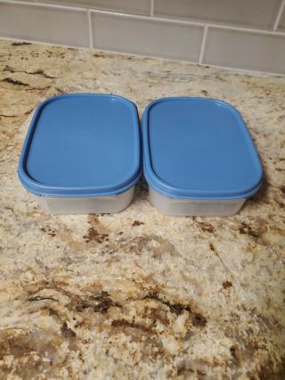 Set Of 2 Tupperware 1791 Modular Mates Containers & 1793 Country Blue Lids