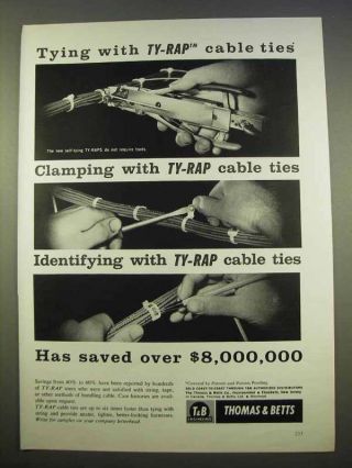 1963 Thomas & Betts Ty - Rap Cable Ties Ad - Tying With
