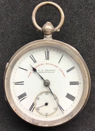 1899 Sterling Silver J.  G.  Graves English Lever Key Wind Pocket Watch Sheffield