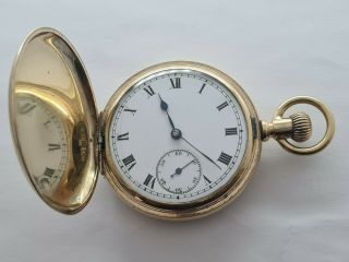 Antique 1905 Swiss Made Gold Plated Full Hunter Pocket Watch Serviced Vgc Rare