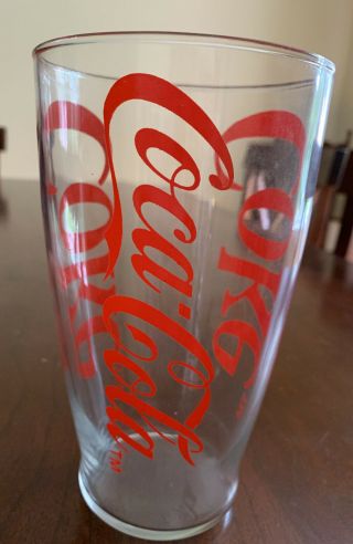 Vintage Large Coca Cola Enjoy Coke Clear Glass Tumbler Red Lettering 6 7/8 " Tall