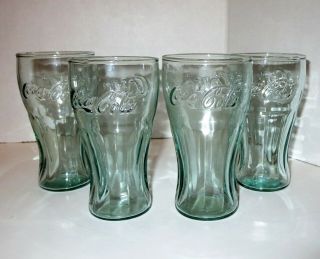 Vtg Indiana Glass Coca Cola Coke Set Of 4 - 4 1/2 " Green Small Juice Glasses