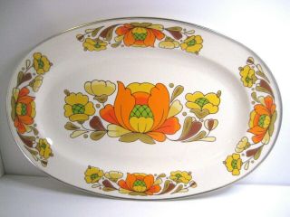 Vintage Sanko Ware Country Flowers Porcelain Enameled Large Serving Platter