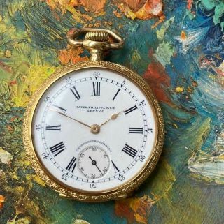 Vintage Patek Philippe Chronometro Gondolo 18kt Gold Vermicelli Pocket Watch