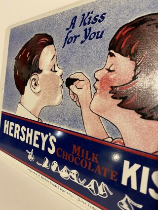 VINTAGE HERSHEY ' S CHOCOLATE KISSES TIN METAL SIGN WITH THERMOMETER 3