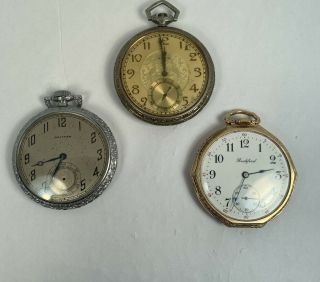 3 12s Pocket Watches Elgin Waltham And Rockford