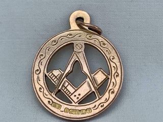 Quality Solid 9 Carat Gold Masonic Watch Chain Fob Or Pendant.  Birmingham 1920.