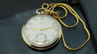 1942 Antique 10k Gold Filled Elgin Pocket Watch/10s/ With Chain Fob/15 Jewels