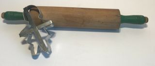 Vintage Green Handle Rolling Pin