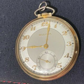 Bulova 10kt Yellow Gold Filled Open Face Pocket Watch Keeps Time Vintage 1939