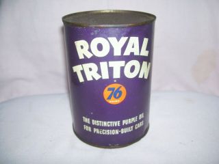 Old Vintage Metal Tin Royal Triton Union 76 Motor Oil Quart Can Full Gas