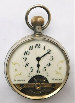 No Resrve Hebdomas Hm 1919 Silver Mechanical Pocket Watch Vintage Antique