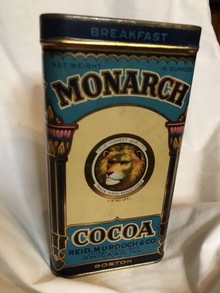 Vintage Monarch Cocoa Tin Hinged Lid.  Great Color Retro Antique