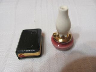 Vintage Arcadia Minature Salt And Pepper Shakers,  The Bible And The Lamp