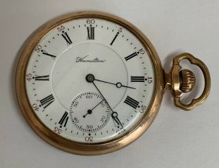 1910 Hamilton 17 Jewel Grade 975 16 Size Pocket Watch 14k Gold Filled Running