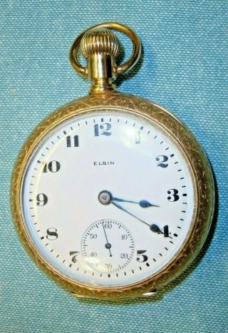 Serviced,  About,  Double Roller 17j 1921 Elgin 18s Model 5 Gold Pocket Watch