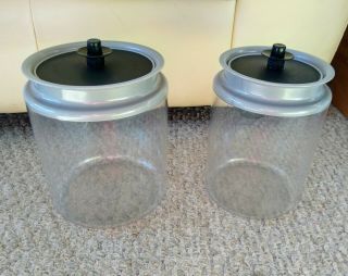 Tupperware Acrylic Iv And Vi Canisters Black N Silver,  10 C And 13 1/2 C