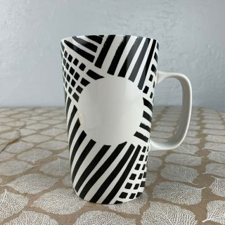 Starbucks 2014 Black White Stripe Woven White Dot Tall Coffee Mug 16 Oz